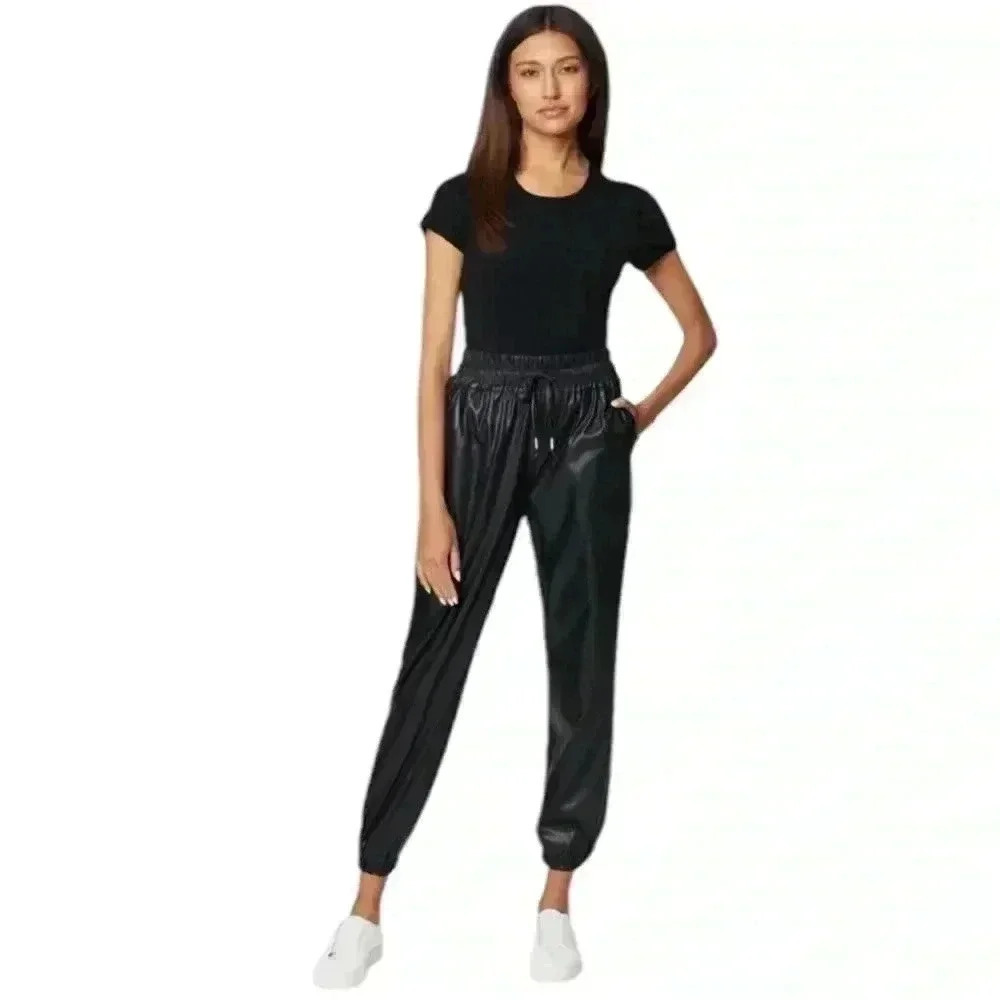 BLANKNYC Night Crawling Women's XL Black Faux Leather High Rise Joggers NWT